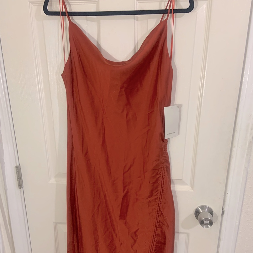 Zara Basic Rust Rushed dress